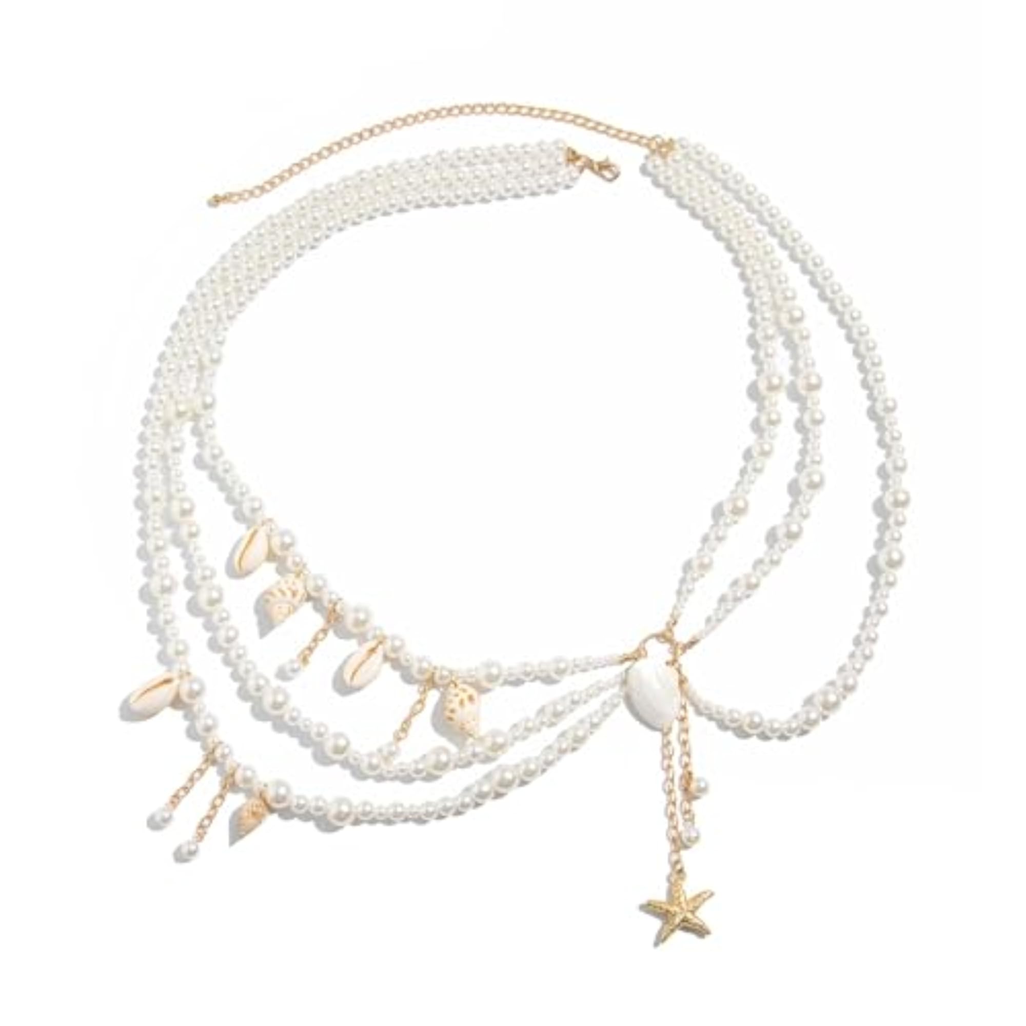 Women's Multi-layered Pearl Shell Conch Pendant Waist Chain, Beach Festival